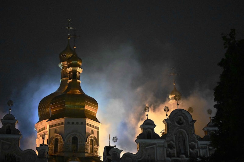 Russian strike sets Kyiv cathedral ablaze as nine die in attacks