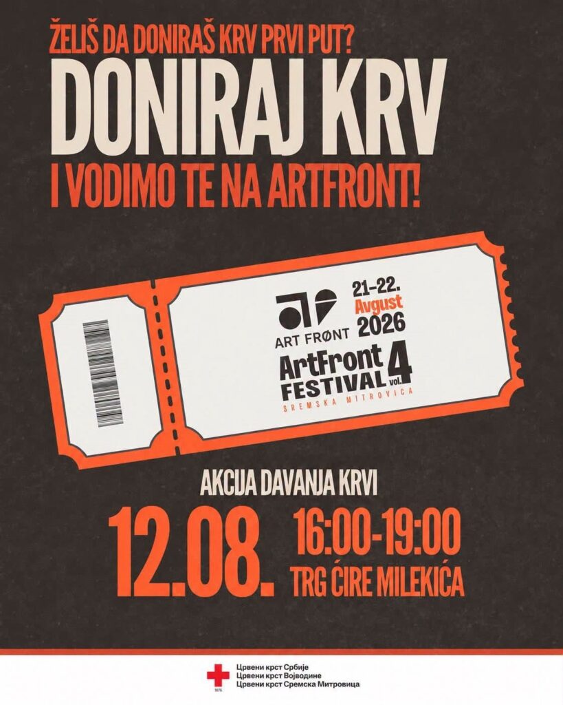 Danas u Sremskoj Mitrovici akcija davanja krvi: Prvih 15 novih davalaca dobija ulaznicu za Art Front