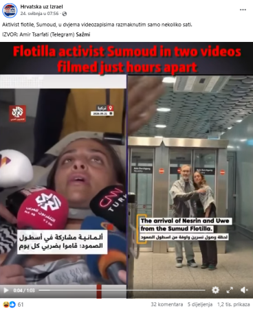 Proizraelski profili šire obmanjujuće tvrdnje o aktivistici s flotile za Gazu