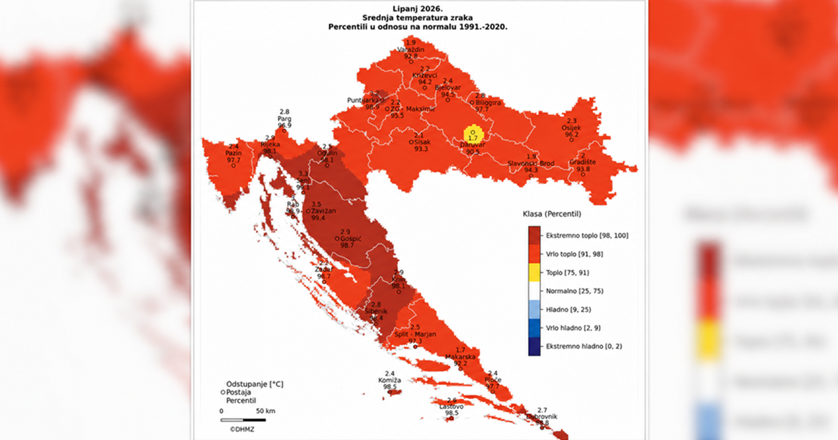 DHMZ objavio kartu temperaturnih odstupanja. Lanjski lipanj bio je ekstremniji
