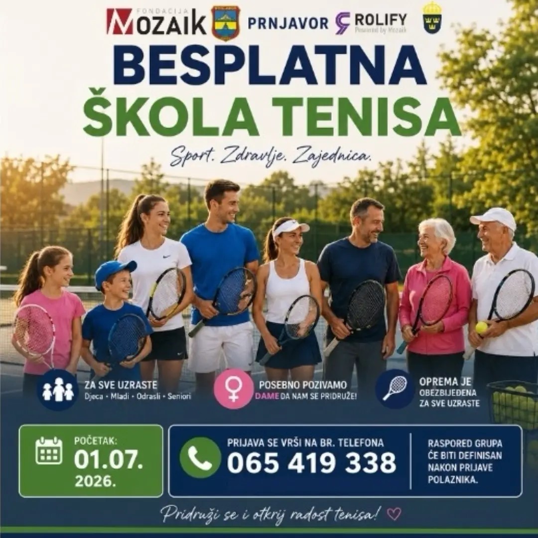 Besplatna škola tenisa u Prnjavoru za sve uzraste