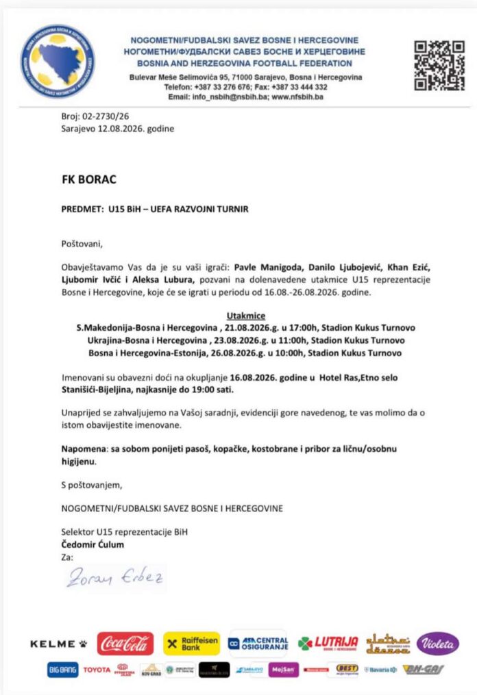 Još jedan nogometni reprezentativac sa teritorije Grada Bosanska Krupa postao reprezentativac BiH u nogometu