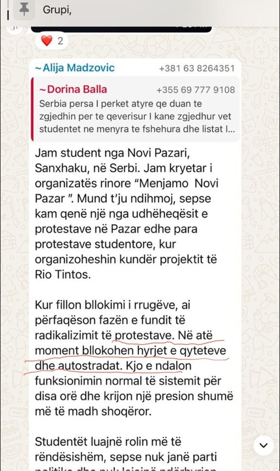Zbulohet mesazhi/Studenti serb dyshohet si organizatori i bllokimit të autostradës Tiranë–Durrës gjatë protestës
