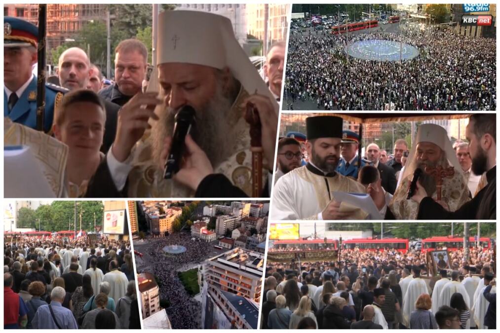 Spasovdanska litija stigla do Hrama Svetog Save: Patrijarh Porfirije, noseći Pojas Presvete Bogorodice, predvodio hiljade vernika kroz prestonicu (FOTO)