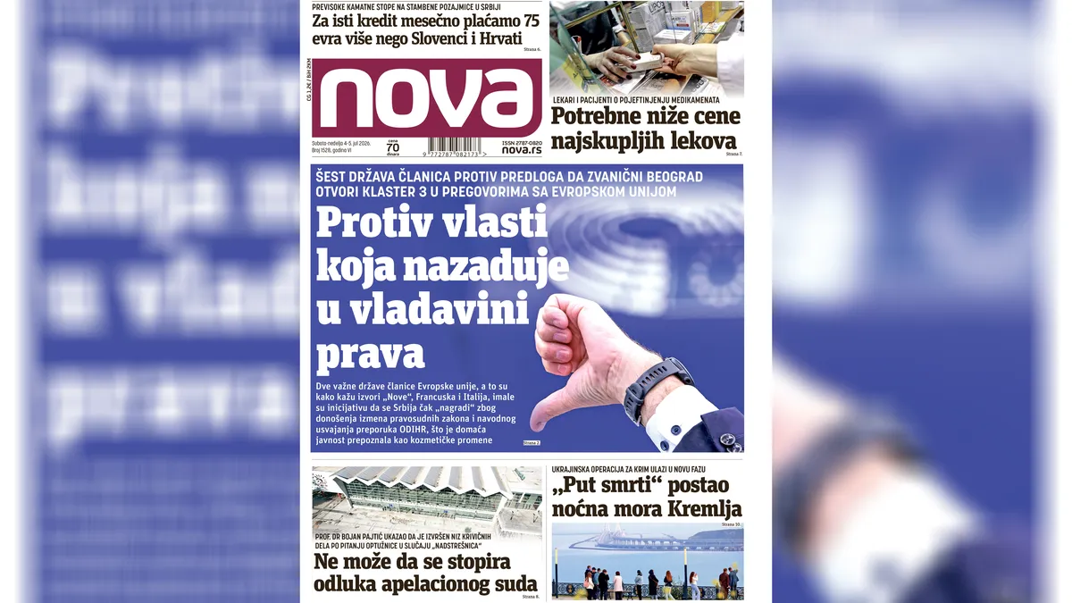 „Nova“ piše: „Bez podrške za vlast koja nazaduje u vladavini prava”
