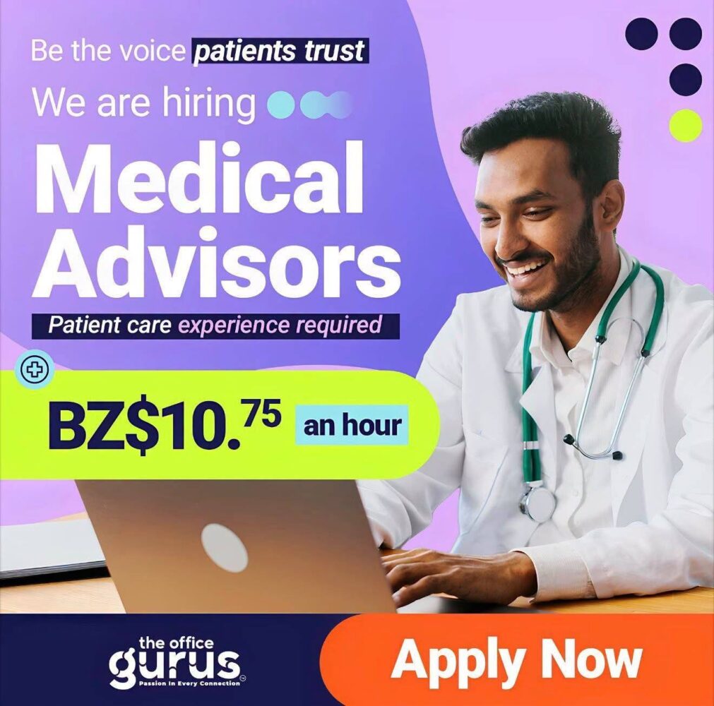 The Office Gurus hiring medical advisors at BZ$10.75 an hour, work from home