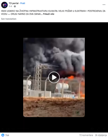 Stari video ne prikazuje požar u kuvajtskoj elektrani nakon iranskog napada