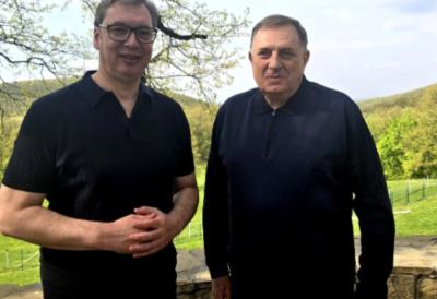 (FOTO) Predsednik Aleksandar Vučić sastao se sa Miloradom Dodikom: ''U nedelju ćemo zajedno prisustvovati obeležavnju proboja Jasenovačkog logora''