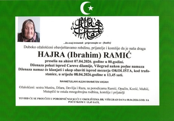 Tužne vijesti iz Istočne Bosne: Preminula nana Hajrija iz Višegrada, apel za dolazak na dženazu