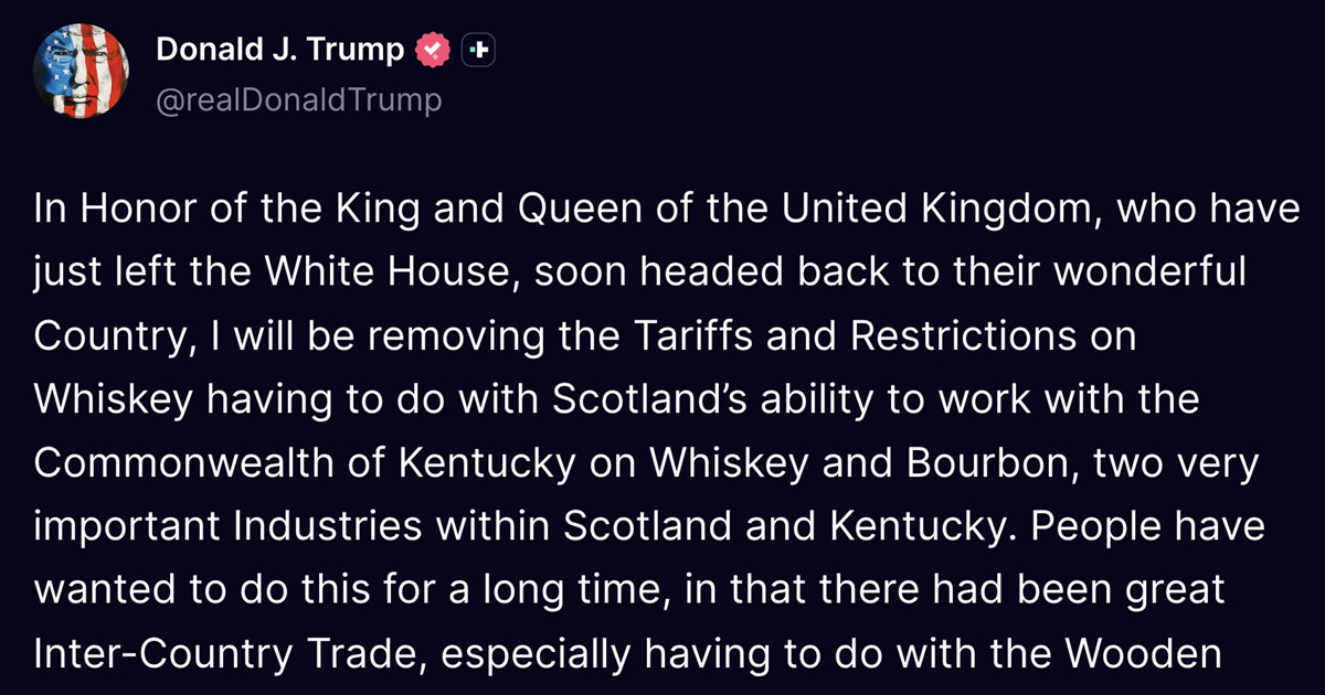 Trump ukida carine na škotski viski: "U čast kralja i kraljice"