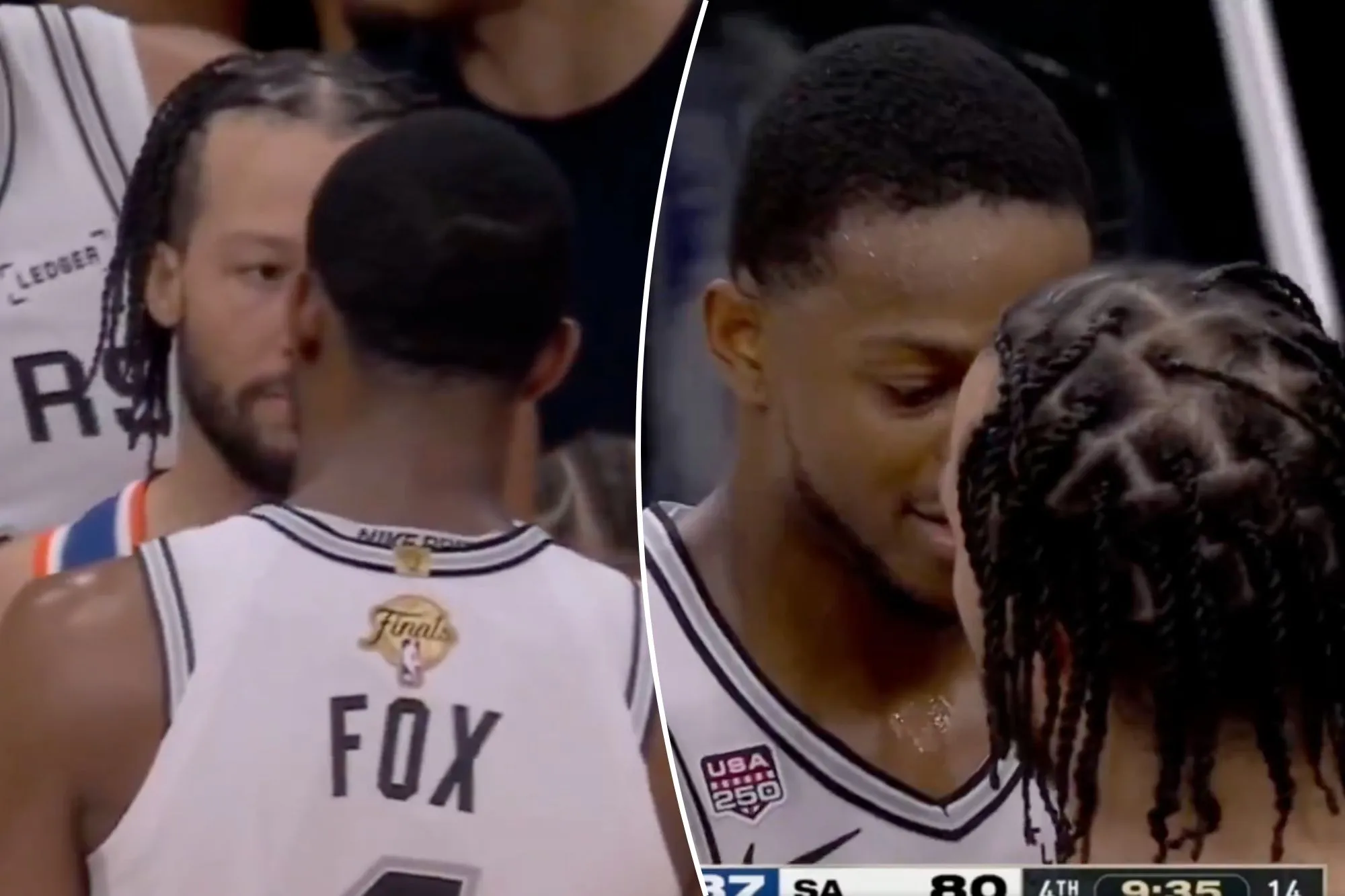 Jalen Brunson gets nose-to-nose with Spurs’ De’Aaron Fox in heated NBA Finals Game 2 scene