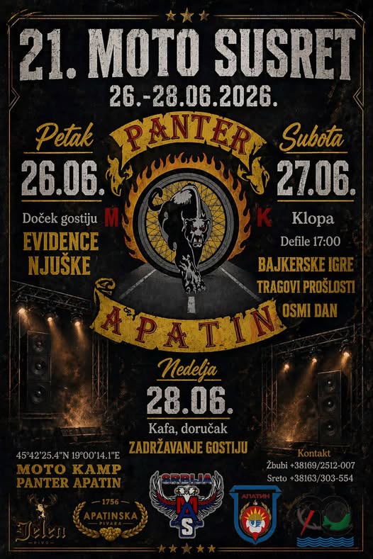 MOTO SUSRET U APATINU OD 26. DO 28. JUNA
