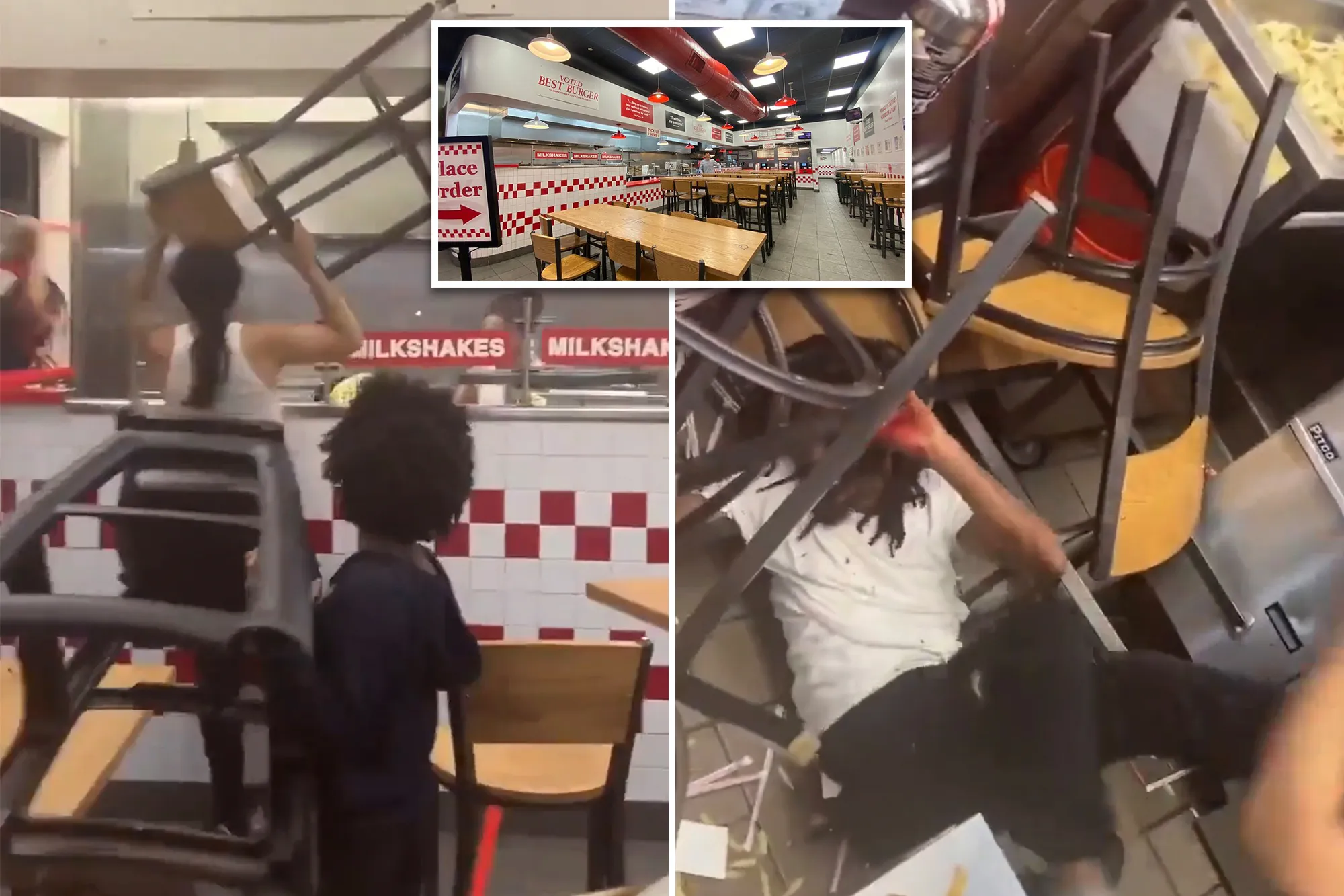 Knicks fan, other agitators ruthlessly beat NYC Five Guys employee with chairs after Game 4: wild video 