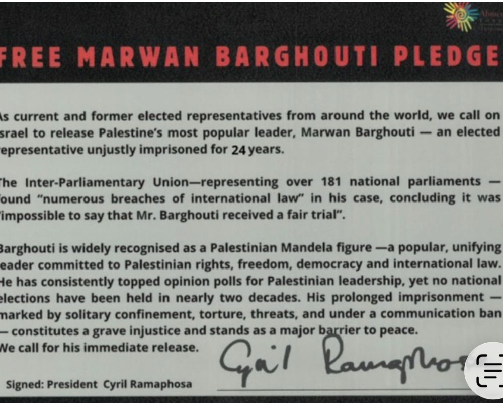 South African president joins international campaign calling for Marwan Barghouti’s release