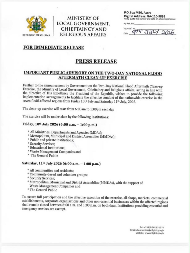 Gov’t announces implementation plan for two-day national flood aftermath clean-up exercise