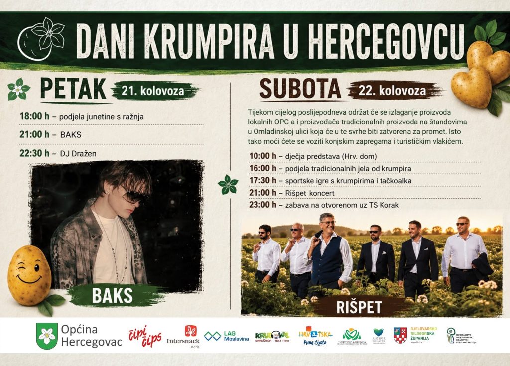 Najavljen bogat glazbeni i zabavni program za Dane krumpira u Hercegovcu