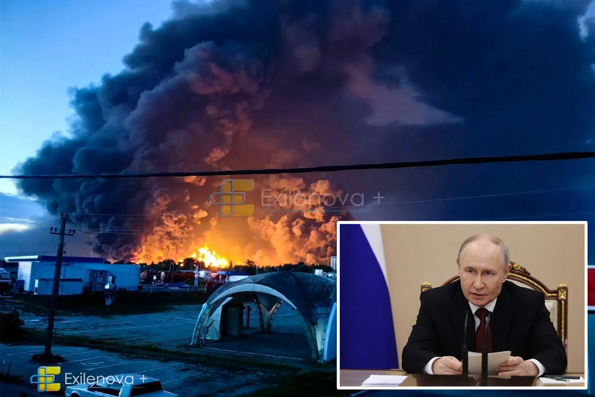 Putin admits fuel shortages as Ukrainian drones set another Russian oil refinery ablaze