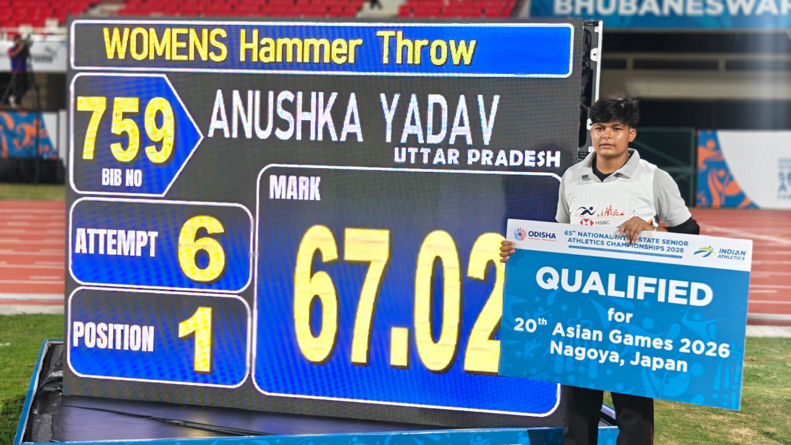 Anushka Yadav breaks hammer throw national record, seals Asian Games spot