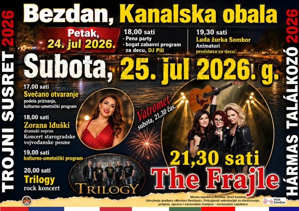 „TROJNI SUSRET 2026“ U BEZDANU: KONCERT GRUPE „THE FRAJLE“, VATROMET I PROGRAM ZA DECU
