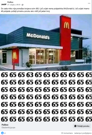 McDonald’s ne organizira nagradnu pogađalicu na Facebooku