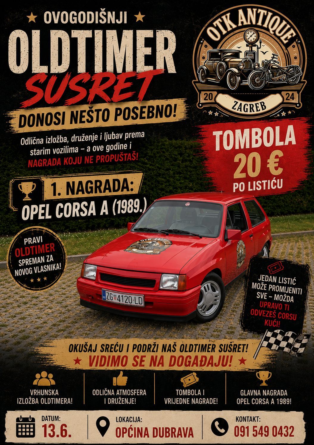 Oldtimer susret u Dubravi donosi izložbu povijesnih vozila i priliku za osvajanje Opel Corse iz 1989. godine