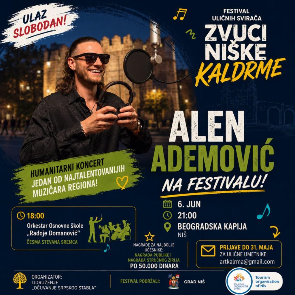 Besplatan koncert Alena Ademovića na Festivalu uličnih svirača 6. juna u Nišu